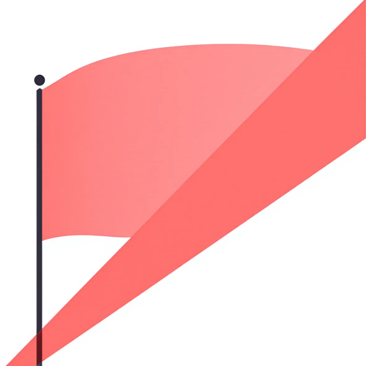 Geometric red flag pictogram on a black pole with a small black circle in negative space