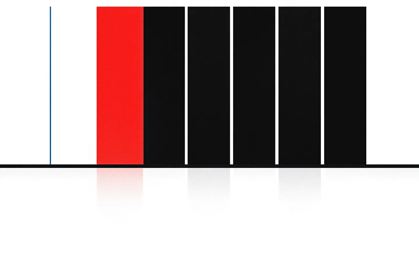 Swiss-modernist editorial bar figure with five black bars on a baseline and a red accent on the tallest